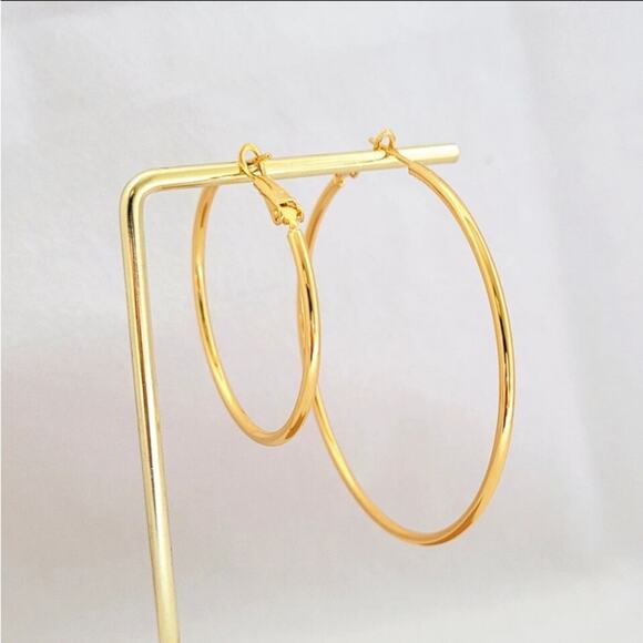 Gold Hoops, 50mm, Thin, Lightweight, Gold Plated, Punk - Picture 6 of 10